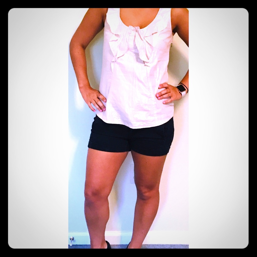 Creamy Metallic Tank Top with Ruffles Down Center